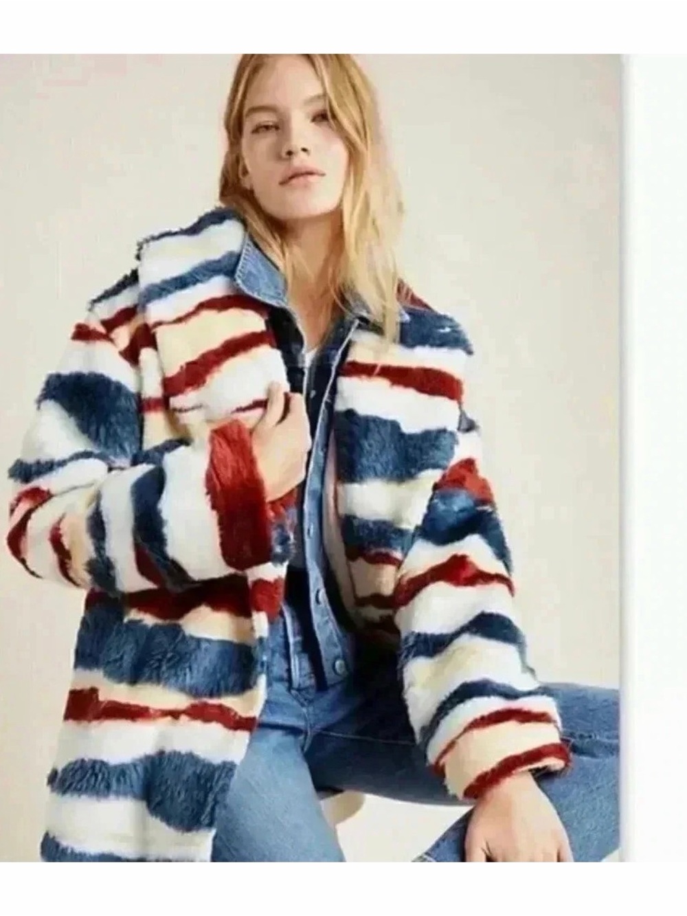 Anthropologie Pattern fleece faux fur jacket